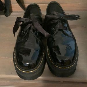 Dr Martens patent black platform shoes